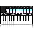 M-VAVE 25 Key USB MIDI Keyboard Controller With 16 Backlit Drum Pads, Bluetooth Semi Weighted Professional dynamic keybed 8 Knobs and Music Production,Software Included (16 Drum Black)