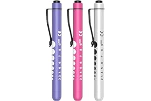 RISEMART 3packs Pen Lights for Nurses, Pen Light Medical, Penlights for Nurses with Pupil Gauge and Ruler, White Light LED Penlight for Nursing School Student Doctor EMT EMS CNA(Pink/Purple/White)