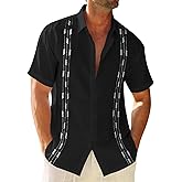 Runcati Mens Linen Shirt Guayabera Cuban Short Sleeve Button Down Cotton Summer Beach Hippie Shirts