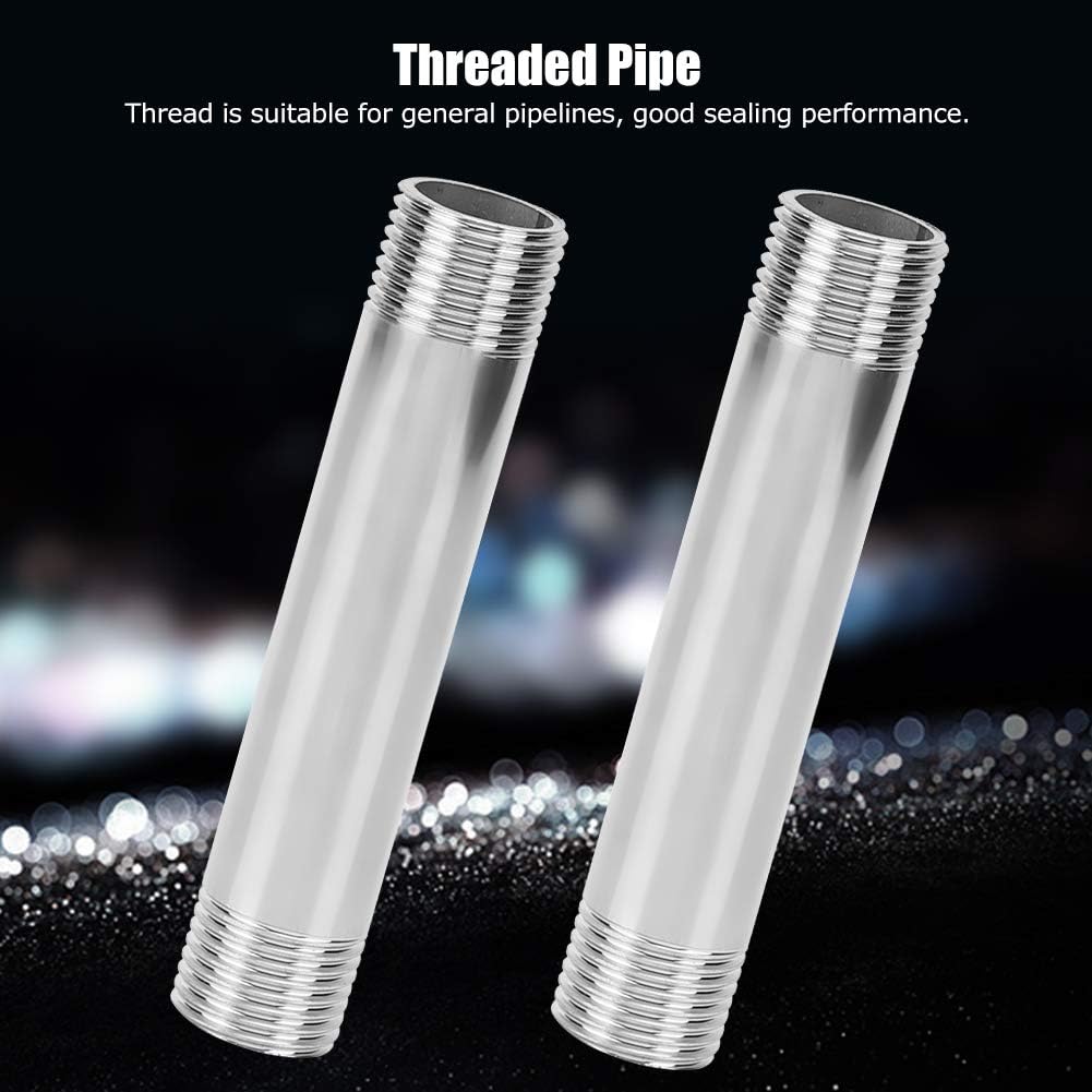 Cikonielf 2Pcs Stainless Steel Pipe Fittings Equal Diameter Threaded Cast Pipe Nipple Connector Pipelines Plumbing Fittings(G1/2 Male Thread) - Image 3