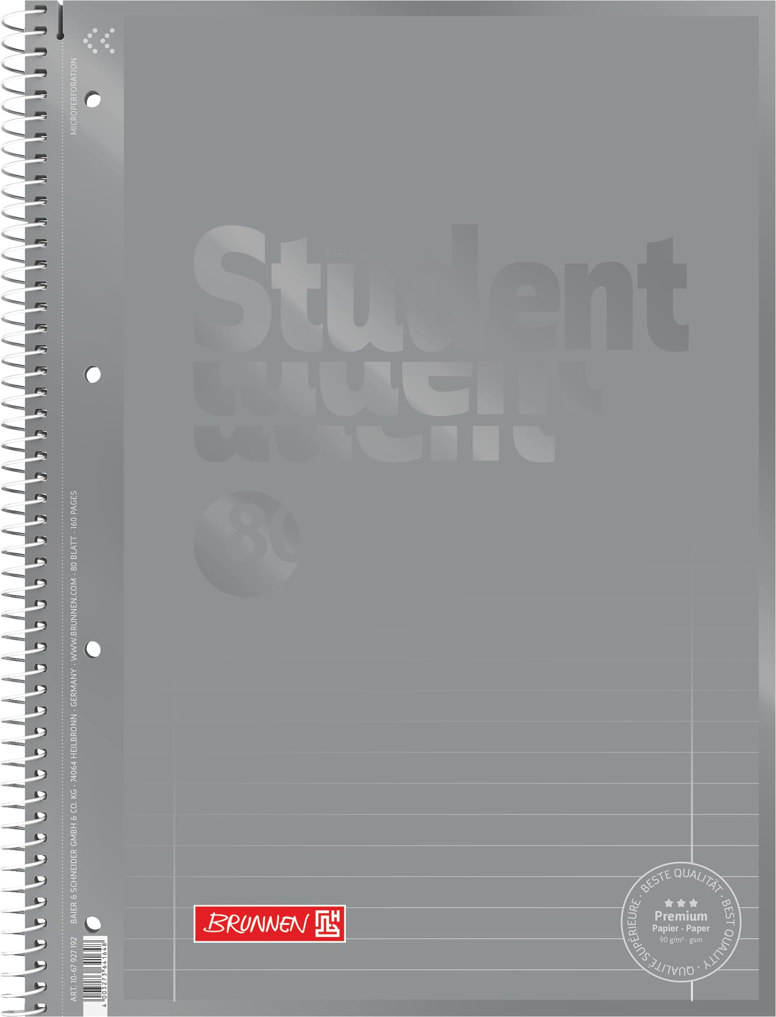 Brunnen 1067927126 Colour Code Student Notepad (A4 Ruled, line Style 27, 90 g/m², 80 Pages) Silver