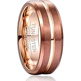 NUNCAD 8mm Men's Tungsten Rings Black Red/Blue/Rose Gold Grooved Center Matte Finish Wedding Band Polished Beveled Edges Size 4 to 16