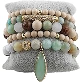 Yomisa Boho Beaded Bracelets/Bangle for Women,Multilayer 5/6/7PCS Healing Natural Handmade Stone Bead Bracelets Stackable Stretch Friendship Beaded Bracelet Set Trendy Western Bohemian Jewelry Gift