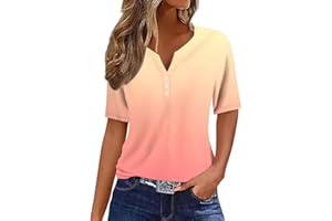 CHUOAND Summer Tops for Women 2024 Tshirts V Neck Short Sleeve Buttons Tops Tee Solid Color Blouse Loose Fit Tunic Clothes