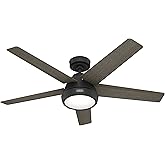 Hunter 52 inch Indoor Ceiling Fan with LED Light and Remote Control - Black Ceiling Fan, Standard Mount, 5 Blades, For Bedroo