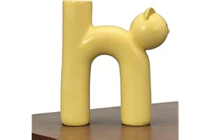 Handmade Cat Vase, Cute Cat Shaped Flower Vase Plant Holder, Minimalist Cat Ornament for Living Room Bookshelf, Table Centerp