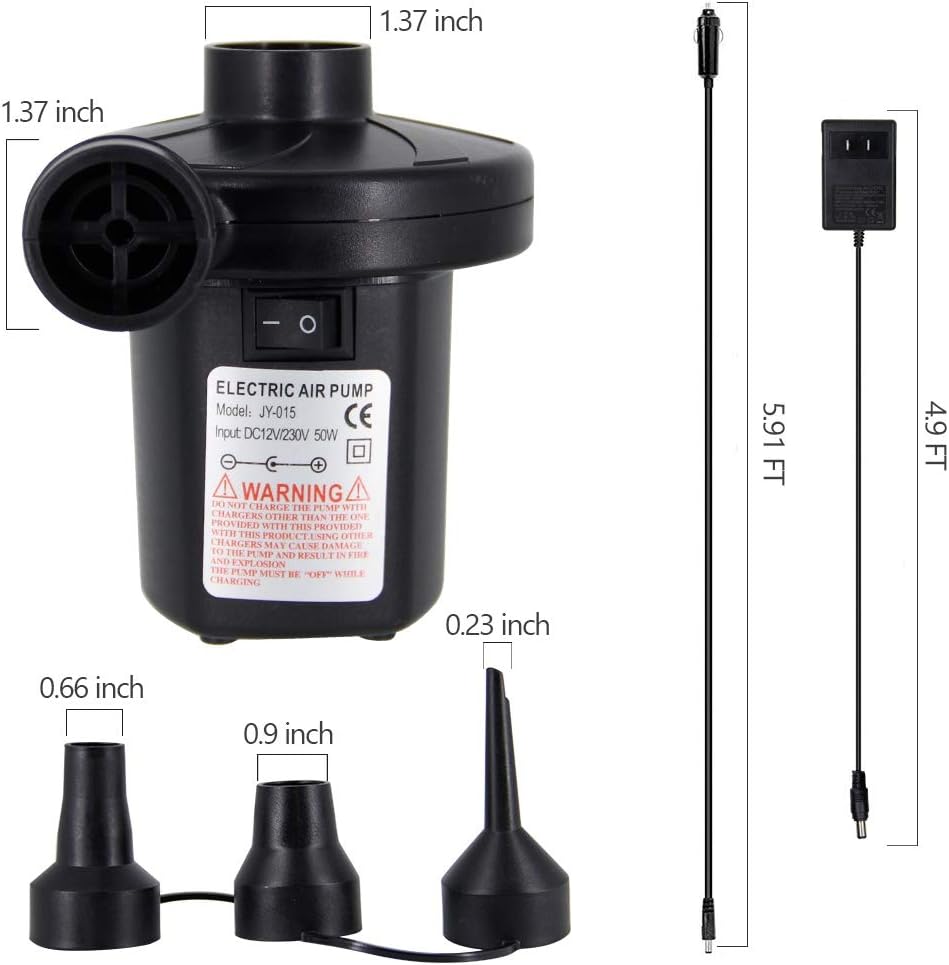 Zcaukya Electric Air Pump, Portable Inflate and Deflate Air Pump with 3 Nozzles, AC 110V / DC 12V Electric Pool Float Pump, Air Mattress Pump with Car Adapter for Camping Outdoor Pool Party, 50W: Sports & Outdoors