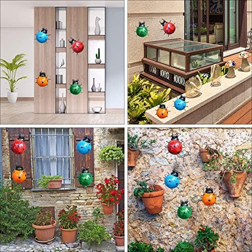 Steel ladybug wall art set for the backyard, featuring multiple ladybug designs.