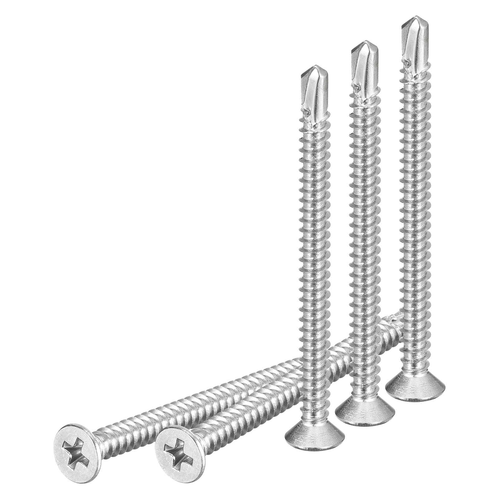 DTGN 100Pcs ST4.8x60mm Self Drilling Screws, 410 Stainless Steel Flat Head Phillips Sheet Metal Screw - Good for Wood to Metal, Furniture - Silver