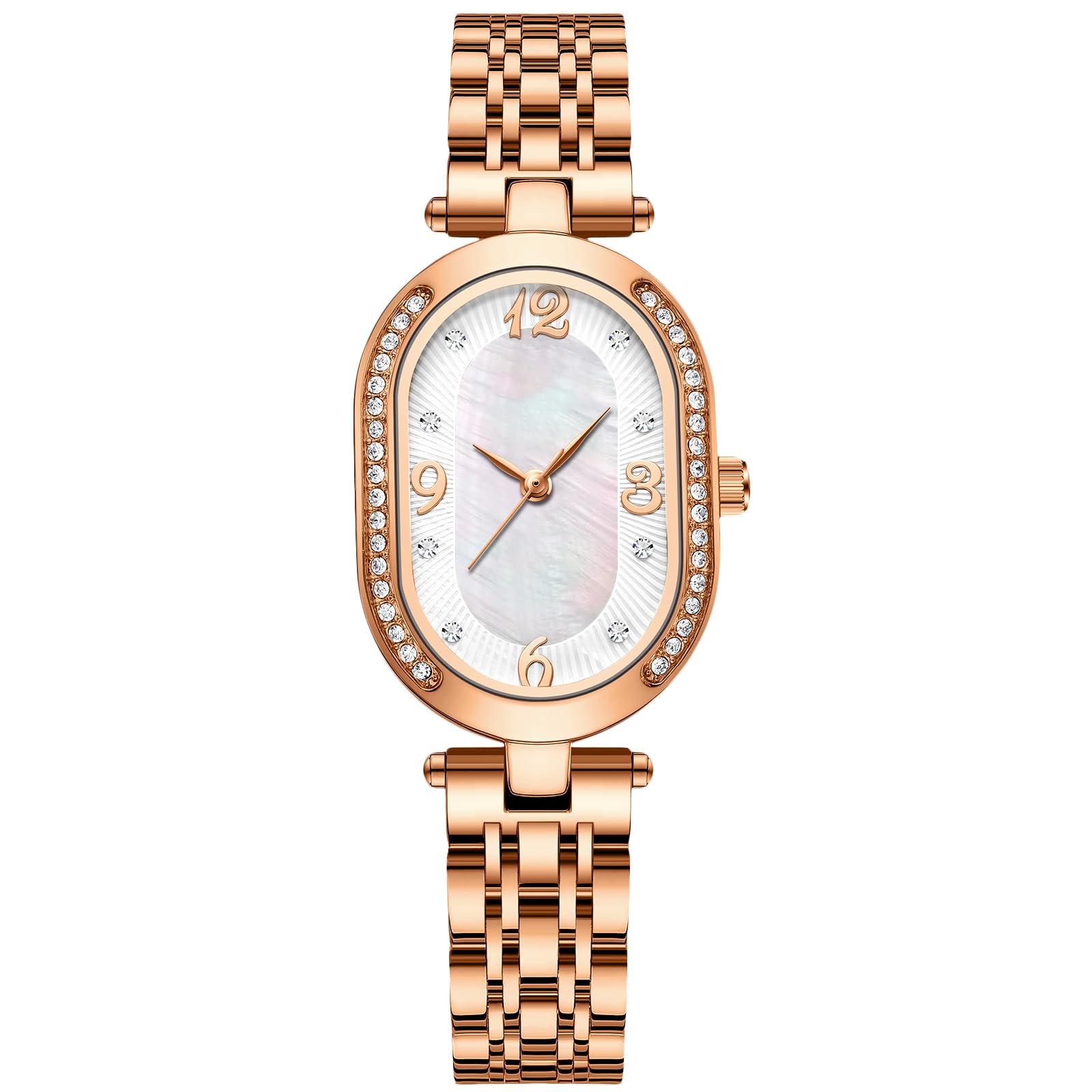 RORIOS Fashion Dress Womens Watch Diamond Oval Dial Analogue Quartz Watch with Stainless Steel Strap Elegant Wristwatches for Girls Ladies