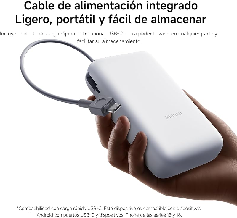 22.5W Power Bank 20000mAh (Integrated Cable) Gris Oscuro