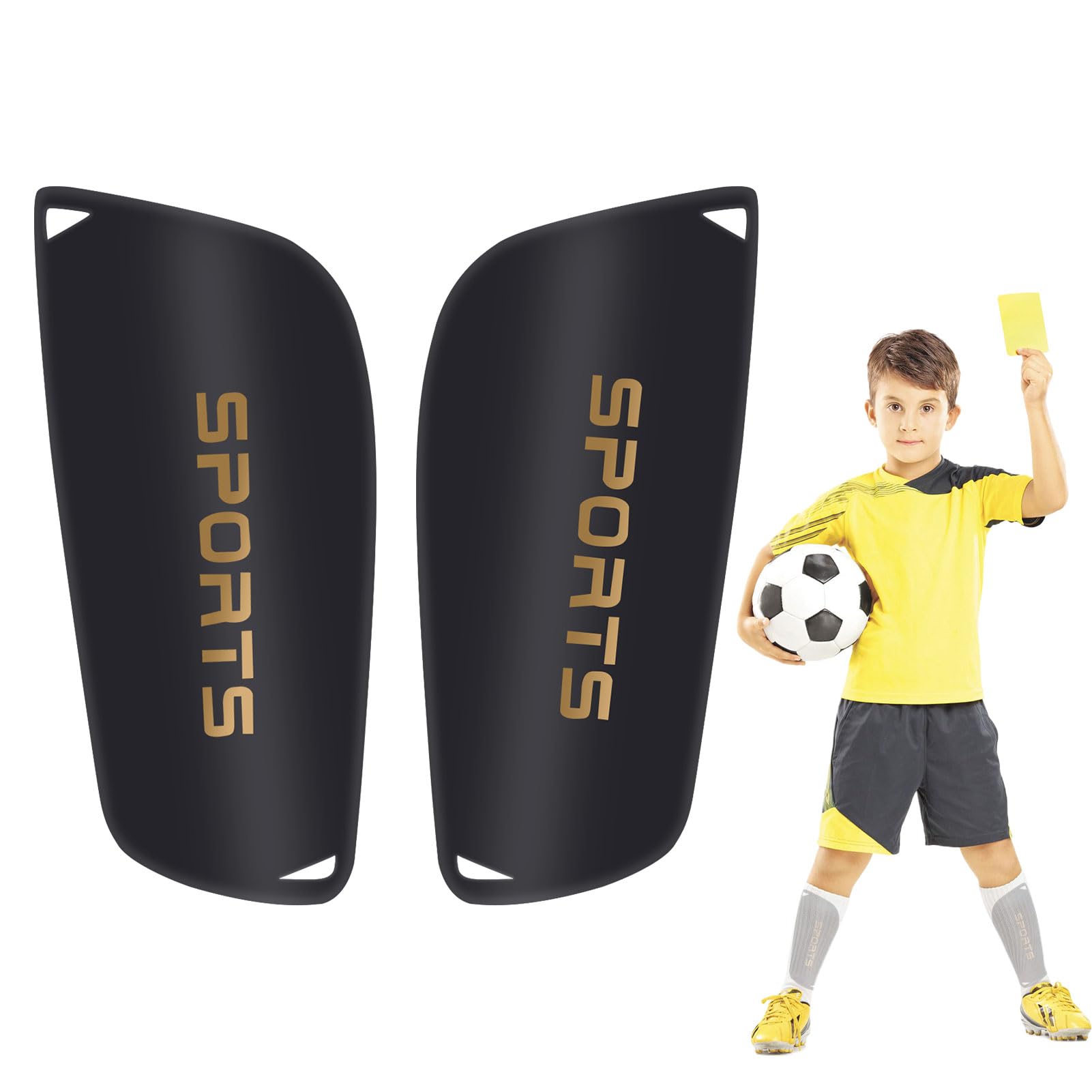 Black Football Shin Guards for Kids & Teens, Impact-Resistant - Running, Jogging & Fitness