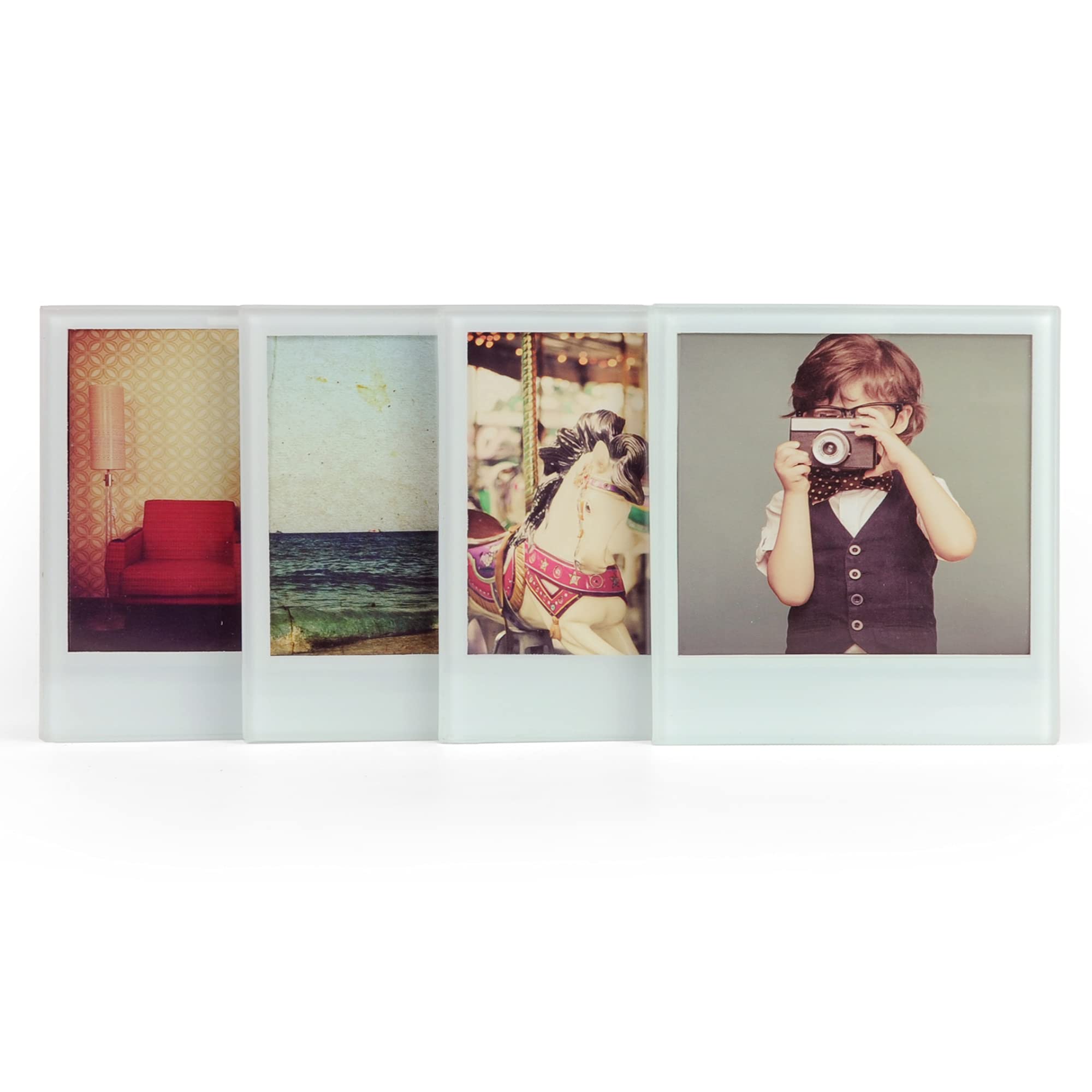 MUSTARD M15014 Mustard Instant Photo Coasters - Glass Coasters for Pictures, Non Slip Personalised Coasters Set of 4,11 x 9.4 x 0.5 cm