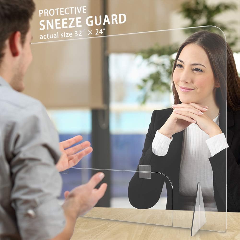 Sneeze Guard, LeStore 32"x 24" Inch Acrylic Reception Protection Screen Guard Barrier Panel Shield with 6.3 Inch Tall Opening for Desk, Counter, Reception Table: Home Improvement