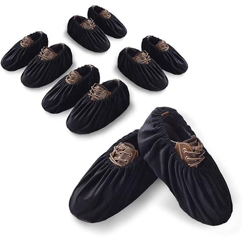 Uarter Reusable Booties Shoe Covers 5 Pairs, Anti Slip Boot Shoe Covers with Elasticity Convenience for Indoor, Contractors and Carpet Floor Protection, Machine Washable, Black