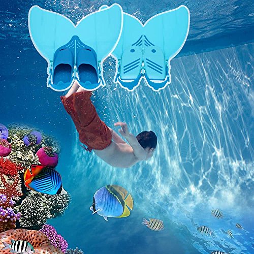 ZHX Teen Teenager Mermaid Swim Fin Diving Monofin Swimming Foot Flipper Blue one Size