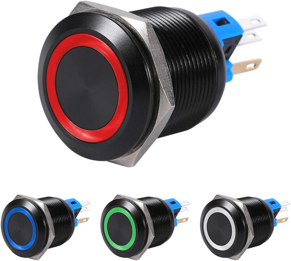 Aramox 22mm 12V LED Waterproof Self-Locking Latching Push Button Switch, Red LED, Zinc Alloy, Black, IP65 Rated - Image 5