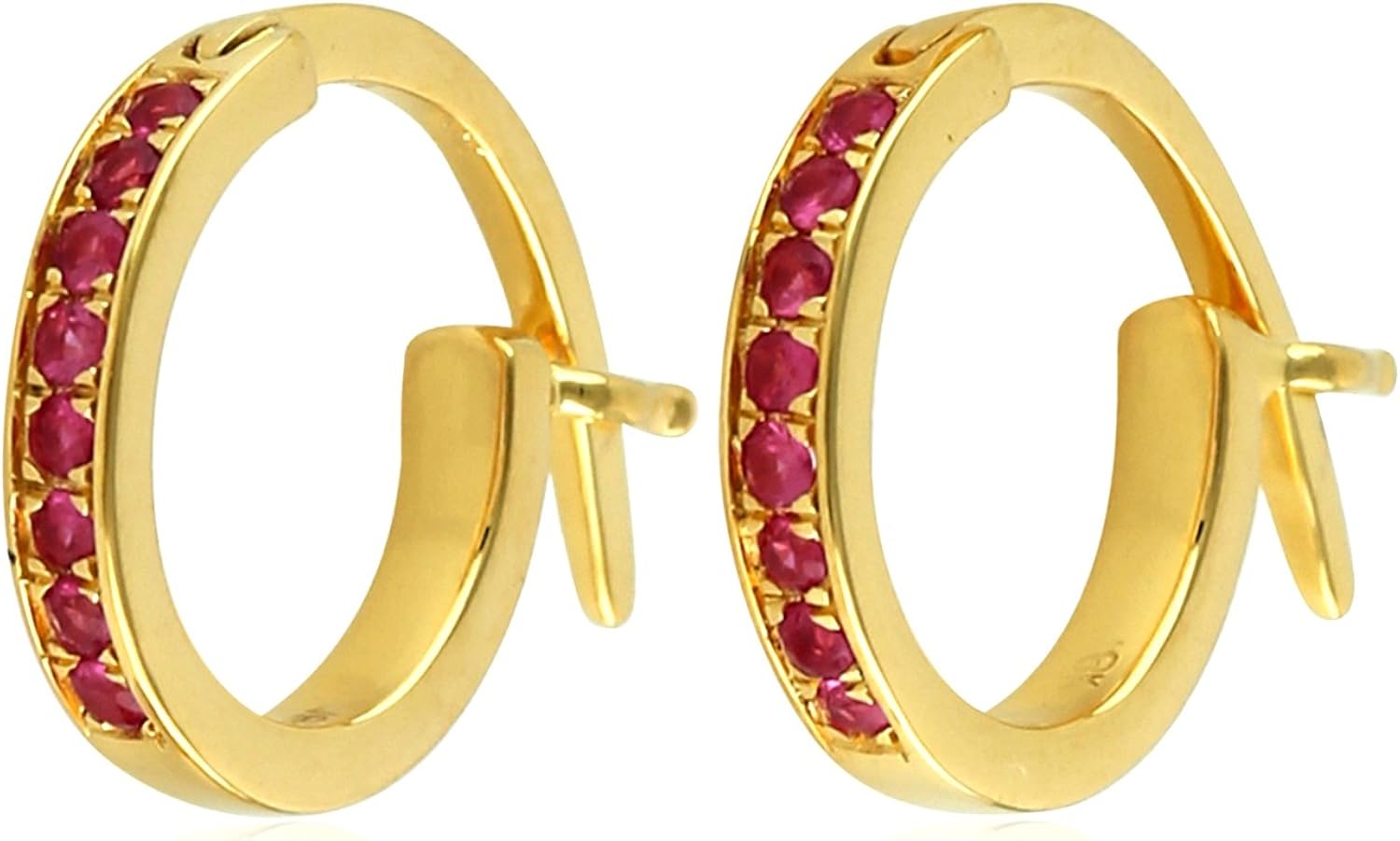 Amazon.com: Solid 18k Yellow Gold Genuine Ruby Hoop/Huggie Earrings