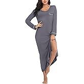 EA'S SECRET Nightgowns for Women Long Sleeve V Neck Nightshirts Soft Knit Sleepwear Full Length Loungewear with Pocket