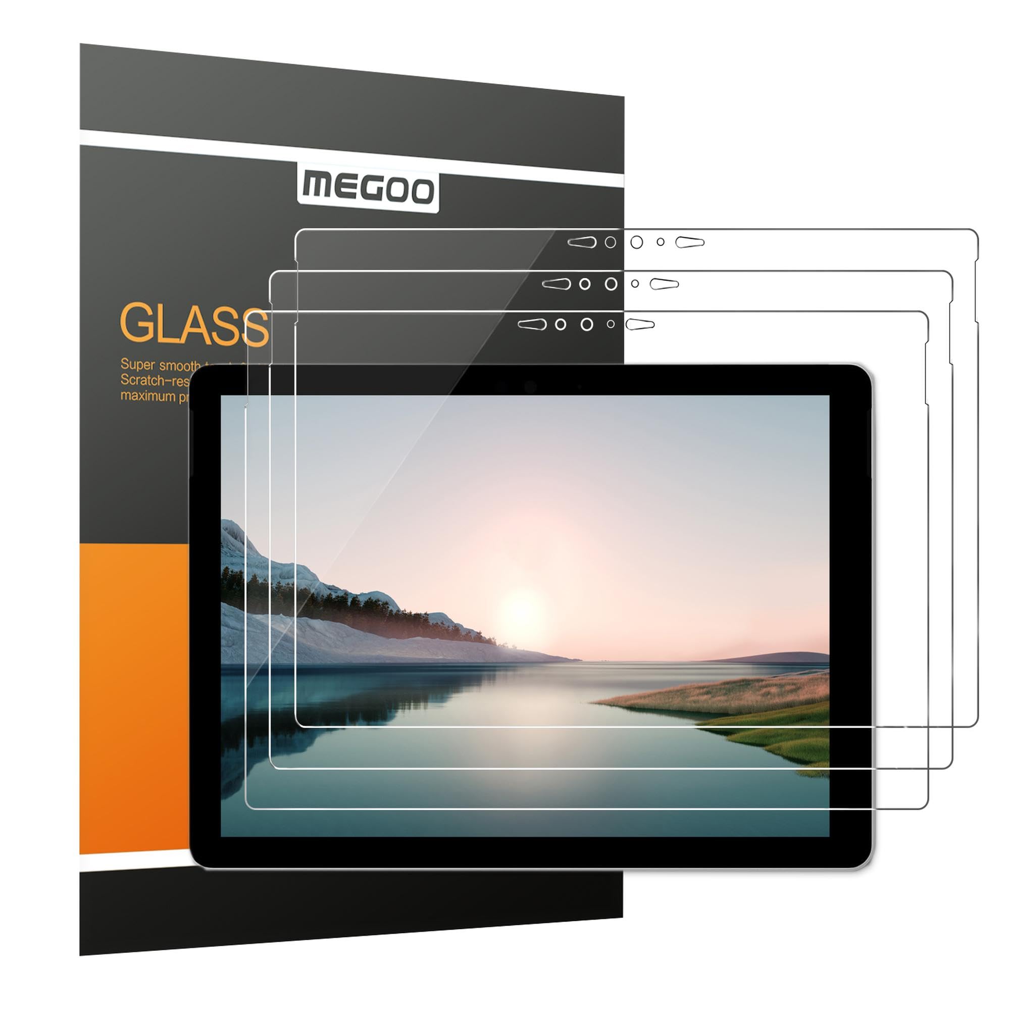 MEGOO [3 Pack Glass Screen Protector for Surface Go 4/Surface Go 3/Go 2 10.5 Inch- Easy Installation/Scratch resistant (Precise Cutouts and Works with Surface Pen)