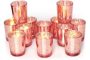 Volens Rose Gold Votive Candle Holders Set of 12, Mercury Glass Tealight Candle Holder Bulk for Wedding Decor and Home Decor