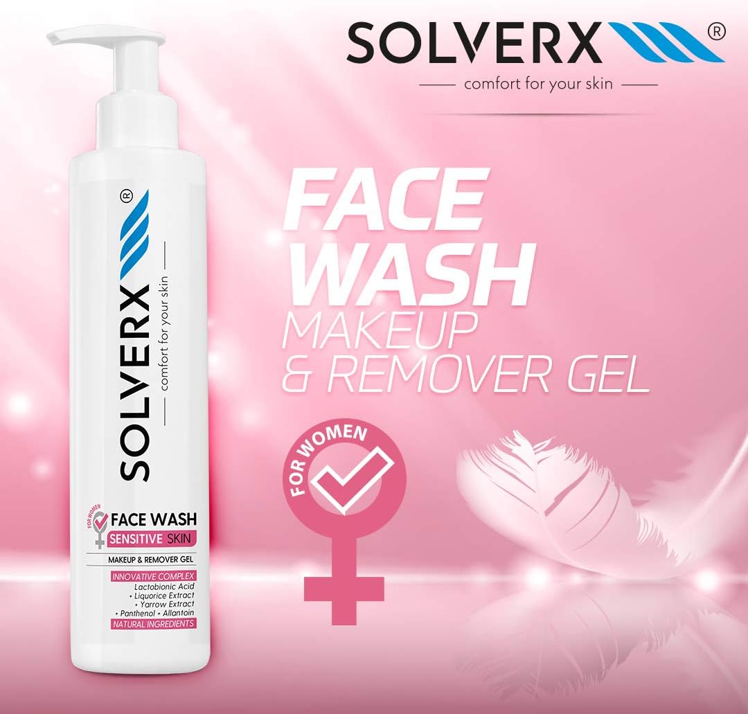SOLVERX Face Wash Sensitive Skin - Face Wash & Makeup Remover with Pump - Innovative Complex Made with Natural Ingredients - 200 ml - Image 4