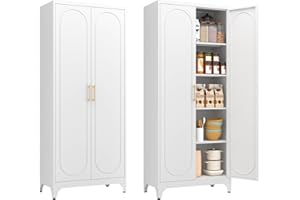 Polup Metal Storage Cabinet with Doors and Shelves, 75 Inch Tall Kitchen Pantry Cabinet, Pantry Cabinets for Kitchen Storage, Freestanding Cupboard for Living, Dining Room, White, Assembly Required