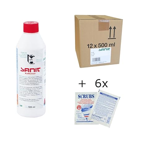 SANIT - KalkLöser - VPE: 12 Flaschen a' 500ml - der Entkalker für alle Geräte in Haushalt und Gastronomie, im Set inkl. 6 St.