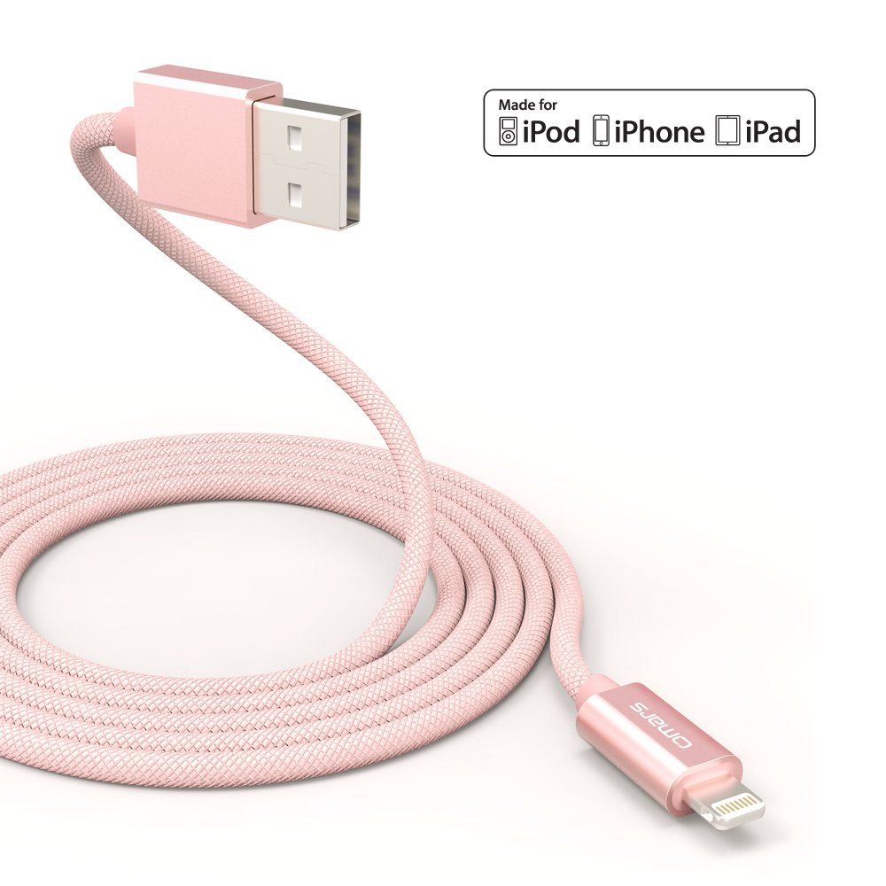 Cable Lightning vers USB en PET Ultra Durable [Certifié Apple MFi] OMARS 6ft / 1.8m Câble Synchronisation et Recharge pour iPhone 7 7 Plus 6 6S Plus SE 5 5S 5C iPad Air 2 iPad Mini