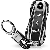 T-carbon Real Carbon Fiber Key Fob Cover Compatible with Porsche Cayenne 918 Panamera 2018-2024, Key Fob Case Compatible with 911 Carrera Taycan Key Accessories 2020-2024, Black