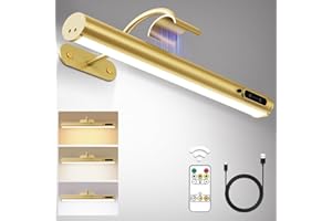 HAPFISH Picture Lights for Wall Battery Operated, Wireless Art Light for Paintings, Rechargeable Wall Sconce for Picture with Remote Control, Dimmable Wall Lighting for Gallery Dartboard Mirror - Gold