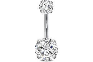 D.Bella 14G Belly Button Ring Surgical Stainless Steel Belly Rings CZ Navel Rings Reverse Barbell Belly Piercing Jewelry for 