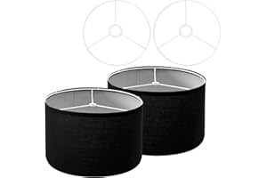 FFKJDM Drum Lamp Shades (Spider Fitter & E27/E26/E14 Fitter) for Table Lamps 12"Topx12"Bottomx8"High Linen Lampshade Set of 2 Need Assembly Lamp Shade for Floor Lamps Bedside Lamps, Black