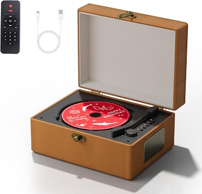Yintiny Brown Leather CD Player With Speakers Home Decor Portable
