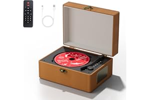Yintiny Rechargeable Leather CD Player with Speakers; Bluetooth Transmitter; Festival Gift; BGM Player for Home Décor (Brown)
