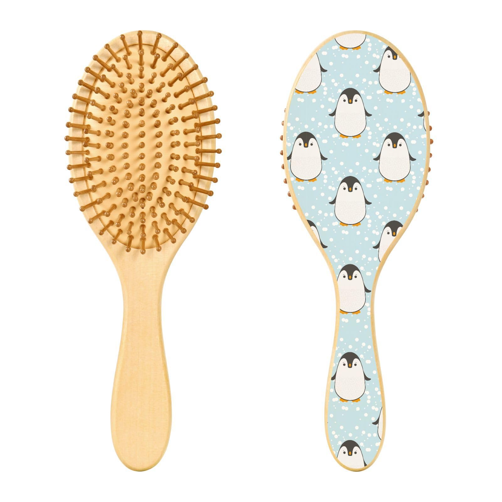 Wooden Hair Brush, Happy Penguin Animal Hairbrush for Long Short Curly Thick Thin Hair,Women Men Boys Girls Hair Brush