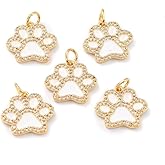 DanLingJewelry 10Pcs Micro Pave Cubic Zirconia Dog Paw Print Charms Golden Color Animal Footprint Pendants for DIY Necklaces Jewelry Making