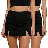 Beftwo Women's Double Side Split Mini Skirt with Shorts Underneath, Stretchy Tennis Bodycon Skorts, Y2K Micro Miniskirts