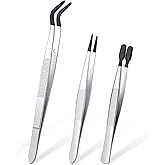 3 Pcs Tweezers with Rubber Tips, PVC Coated Non-Slip Straight, Flat, and Bent Tip Tweezers for Bead Crafts, Jewelry Making, S