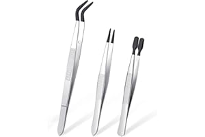3 Pcs Tweezers with Rubber Tips, PVC Coated Non-Slip Straight, Flat, and Bent Tip Tweezers for Bead Crafts, Jewelry Making, S