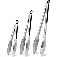 Food Grade Stainless Steel Kitchen Tongs for Cooking,BBQ - 7 ，9 and 12 Inch,Set of 3 Heavy Duty Locking Metal Food Tongs Non-