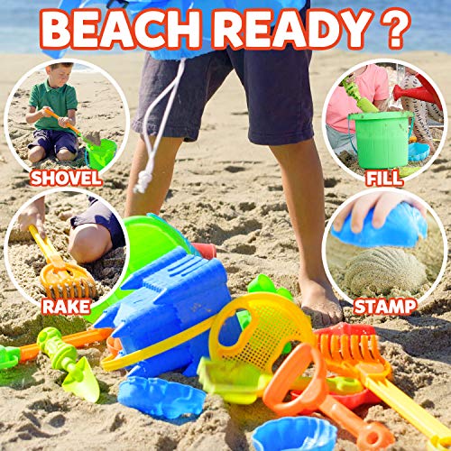 The STORYBOOK KIDS Explorers Club Beach Toys - 23-Piece Sandbox Toys Set for Toddlers - Sandcastle Building Kit of Shovels, Molds, Bucket & Pail in Strong Carry Bag - Sand Playset for Kids 3-10