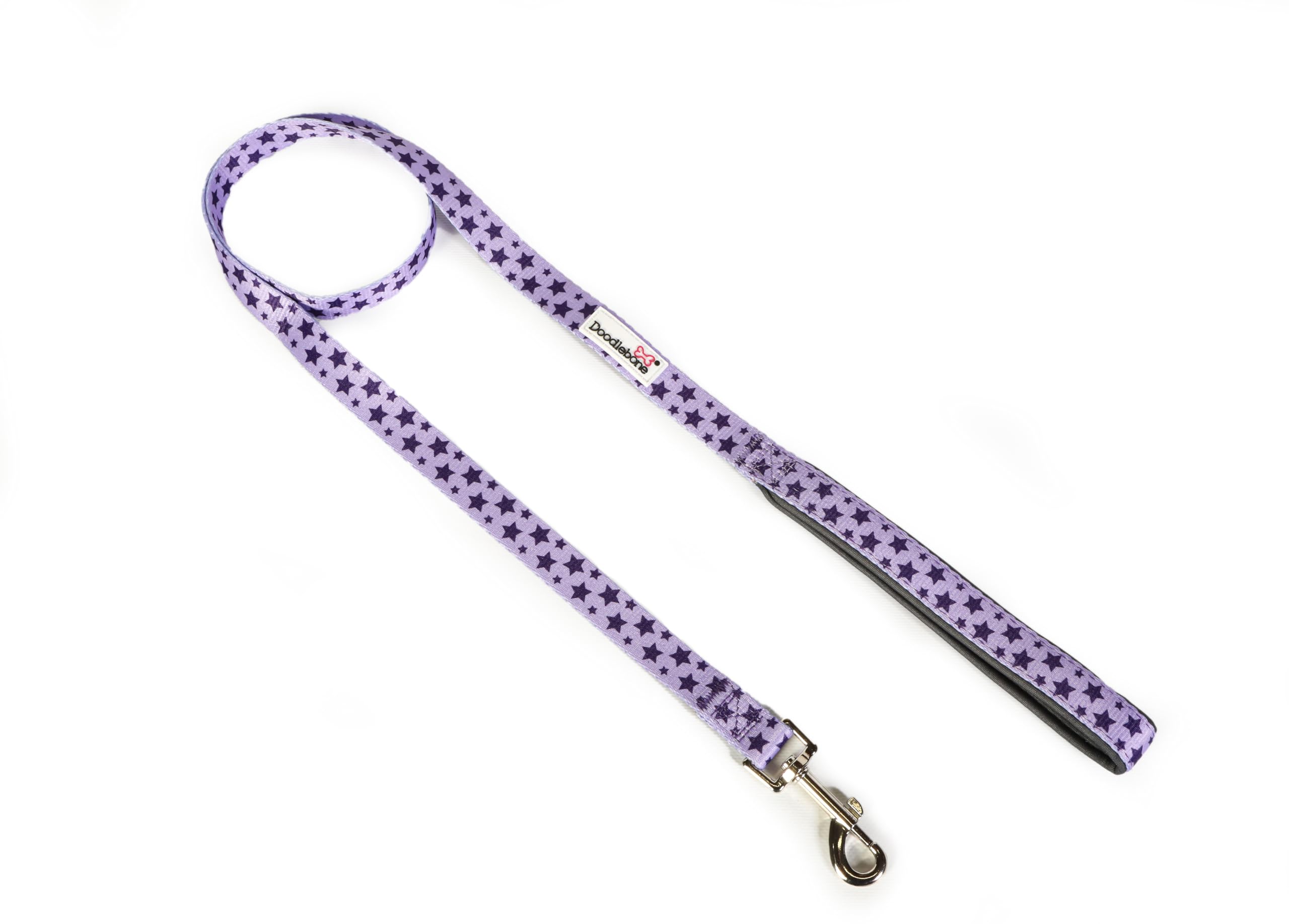 Doodlebone - Padded Dog Lead - Comfortable Dog Leash with Soft Neoprene Padded Handle, Strong Clip, 120cm Length, Machine Washable for Everyday Walks & Training - 25mm - Violet Stars — image 1