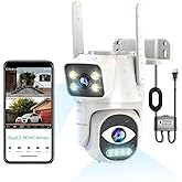 EKOLVOSK Security Cameras Outdoor Wireless,Dual Lens WiFi Cameras for Home Security, Auto Tracking Light Alarm & Color Night Vision,Two-Way Audio, Plug-in Cable,Water Proof for Outdoor