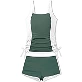 NAPU Girls Swimsuit Two Piece Tankini Swimsuits with Boyshort Ruched Bathing Suit Color Block Teen Girls' Swimwear Size 9-16Y