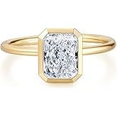 2CT / 3CT / 5CT Radiant Cut Moissanite Engagement Rings for Women,925 Sterling Silver 14K White / Yellow Gold Plated Solitaire Bezel Wedding Bands Promise rings for Her (D Color VVS1 Clarity)