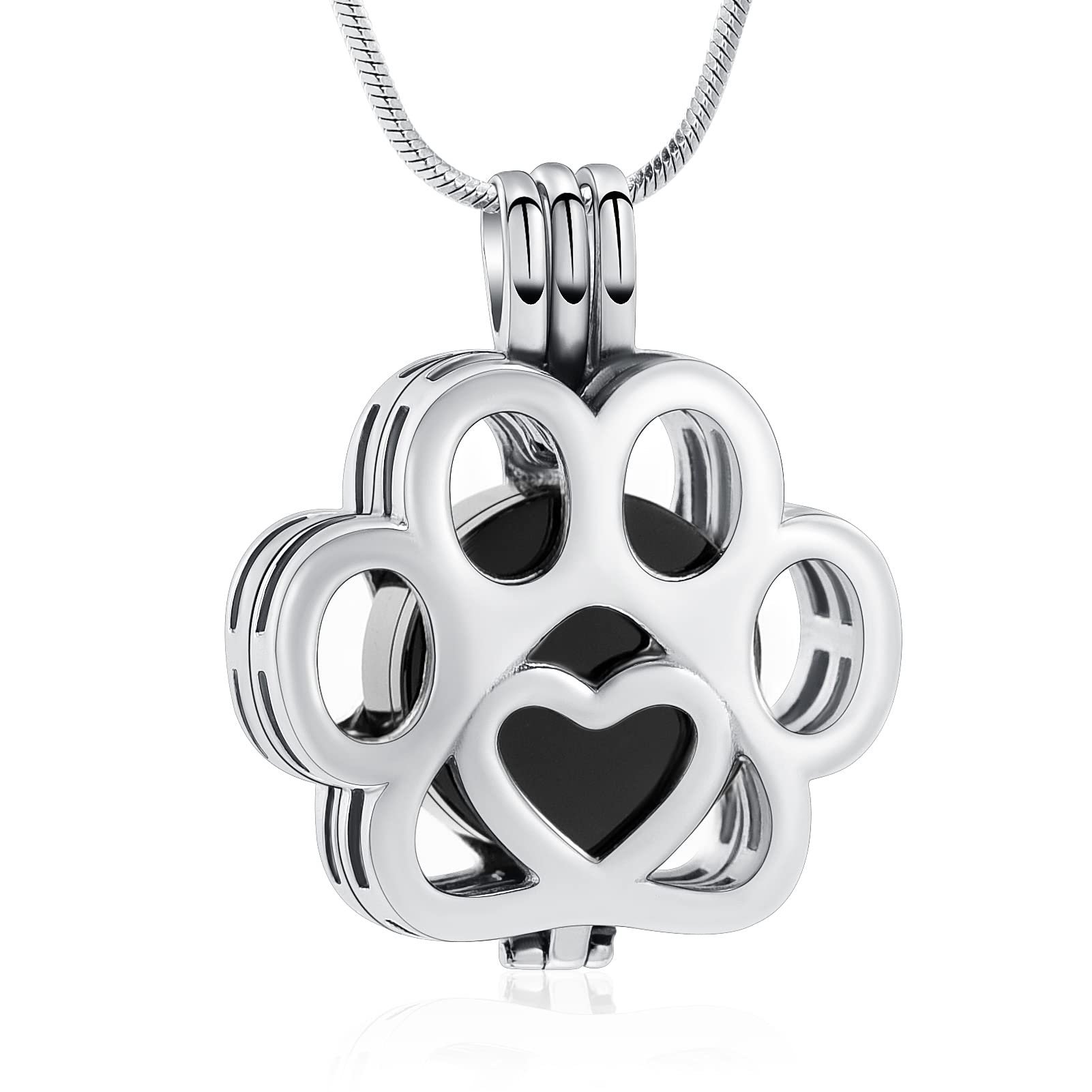 Minicremation Pet Cremation Jewelry For Ashes Paw Print Urn Necklace for Ashes Cremation Necklace for Pet Ashes Stainless Steel Ash Necklace Memorial Ash for Women Men