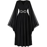 Scarlet Darkness Women's Renaissance Costume Wrap V Neck Medieval Dress Split Bell Sleeve Embroidery Fairy Dresses