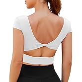 DaiLiWei Open Back Workout Tops for Women Short Sleeve Longline Sports Bras Support Crop Tank Yoga Shirts with Built in Bra