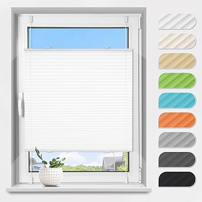 Plissee Klemmfix ohne Bohren Weiß B70 x H80 cm Plissees Lichtdurchlässig Faltrollo Jalousie Plisseerollo Fertigplissee Sichtschutz & Sonnenschutz für Fenster & Tür